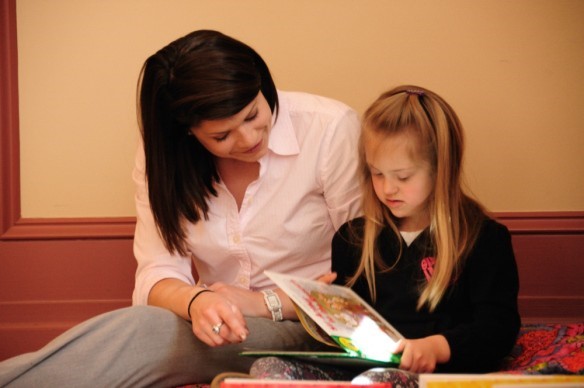 Mother helping with Homework