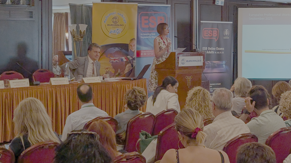 Europalso president George Zikopolous,  and ESB International CEO Tina Renshaw speaking to Europalso language school owners.